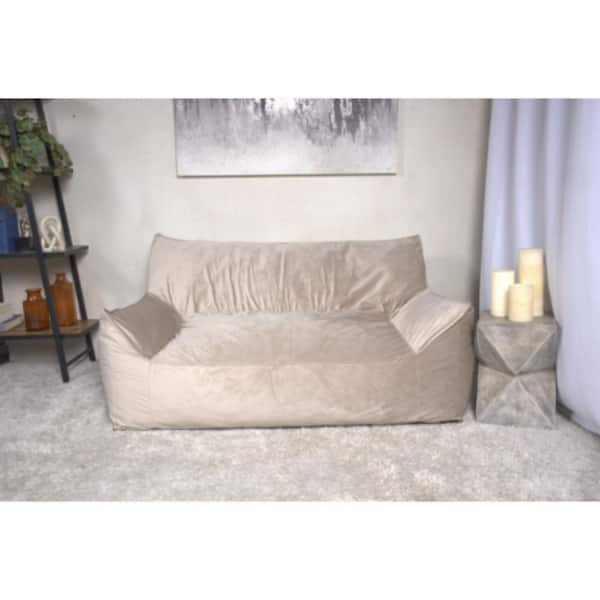 Taupe Microsuede-Velvet 2-Seater Bean Bag Chair, Loveseat Sofa, Couch w/ Removable Cover, Safety Zipper, Armrest Design