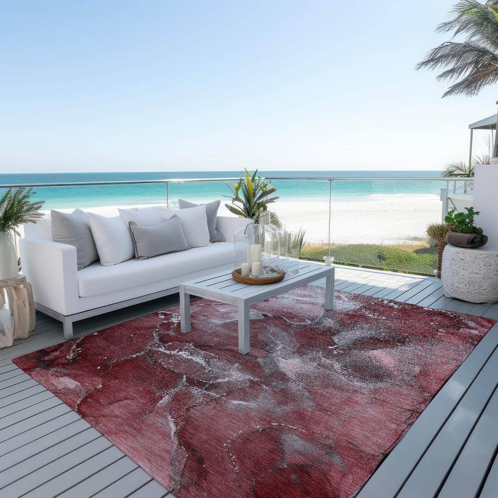 Merlot Red Synthetic Flat Woven 9' x 12' Rectangular Rug