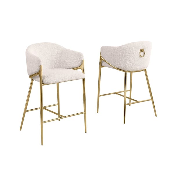 Nadia Cream Boucle Fabric Bar Stools Set of 2 With Gold Chrome Legs