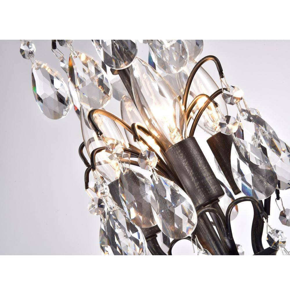 Antique Black Metal Globe Crystal 4-Light Chandelier