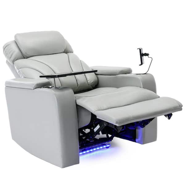 Power Motion Recliner with USB Charging Port and Hidden Arm Storage, Convenient Cup Holder Design and Stereo, Light Gray