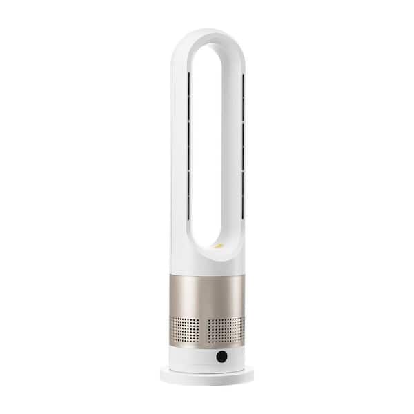 Tower Fan Bladeless, 7.1 in. 16 ft. /s Velocity Quiet Tower Fan in White that Blows Cold & Heating Air, with 8 Speeds