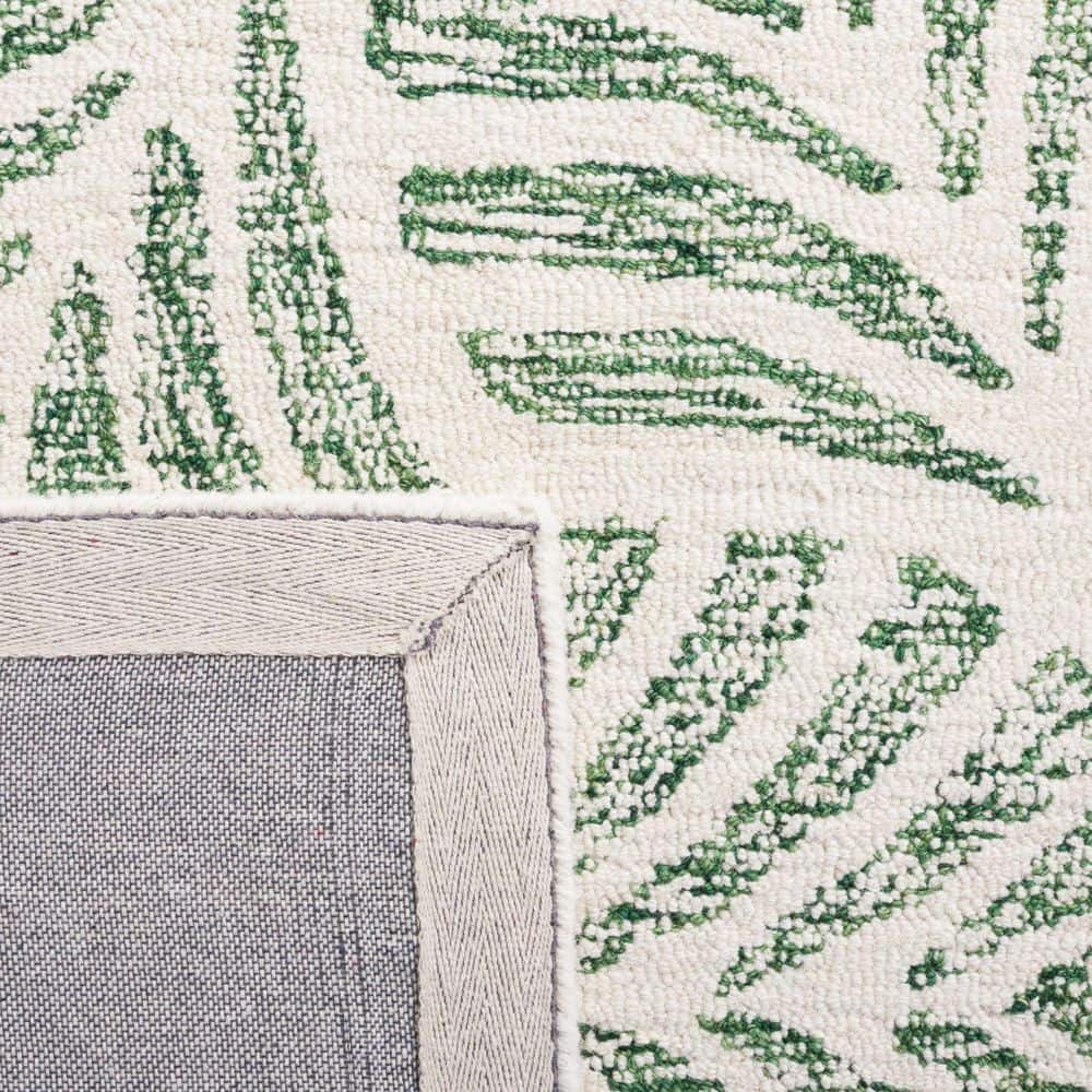 Ivory & Green Floral Tufted Wool-Silk 6' Square Rug