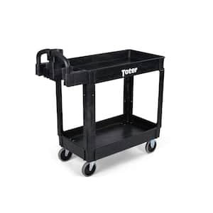 550 lbs. Capacity 37.6 in. x 17.1 in. x 33.5 in. Black Plastic 2-Tier 4-Wheeled Lipped Top Ergonomic Handle Utility Cart