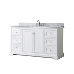 Avery 60 in. W x 22 in. D Bathroom Vanity in White with Marble Vanity Top in White Carrara with White Basin