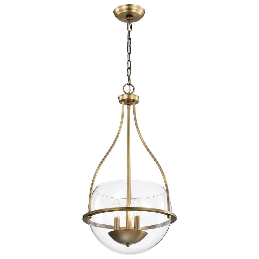 Amado 3-Light 14" Vintage Brass and Clear Glass Pendant