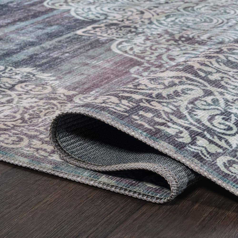 Regis Purple and Cream Medallion Washable Area Rug 8' x 10'