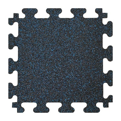 Black with Blue Flecks 18 in. x 18 in. x 0.3 in. Rubber Gym/Weight Room Flooring Tiles (14.32 sq. ft.)