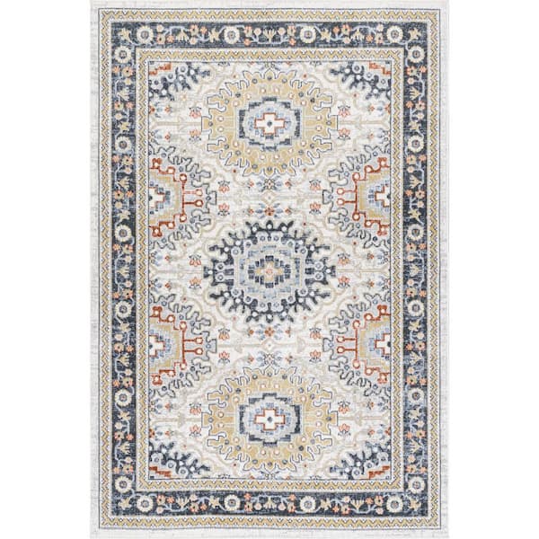 Madilyn Medallion Washable Blue 5 ft. x 7.6 ft. Indoor Area Rug