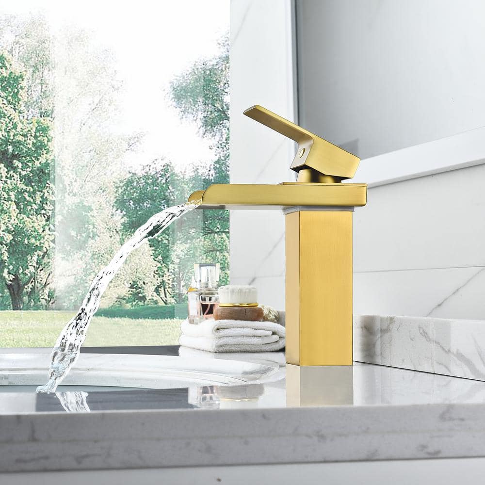 Brushed Gold Single-Handle Waterfall Bathroom Faucet