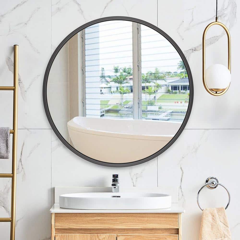 30 in. W x 30 in. H Small Round Aluminum Framed Wall Bathroom Vanity Mirror