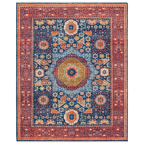 Samarkand 10 ft. x 14 ft. Red/Blue Border Sunburst Area Rug