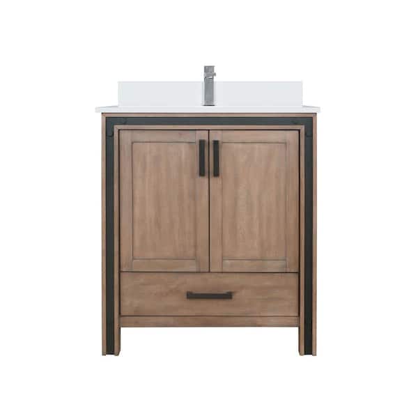 Ziva 30 in W x 22 in D Rustic Barnwood Bath Vanity, Cultured Marble Top and Faucet Set