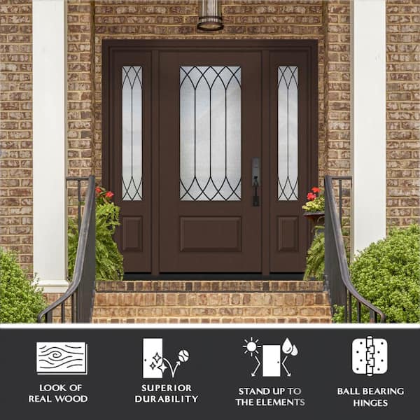 Regency 64 in. x 80 in. 3/4 Lite Spire Decorative Glass LHIS Chestnut Mahogany Fiberglass Prehung Front Door 12 in. SL
