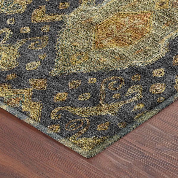Mayfield Premium Machine Washable Abstract AMF2306 Charcoal 3 ft. x 5 ft. Area Rug