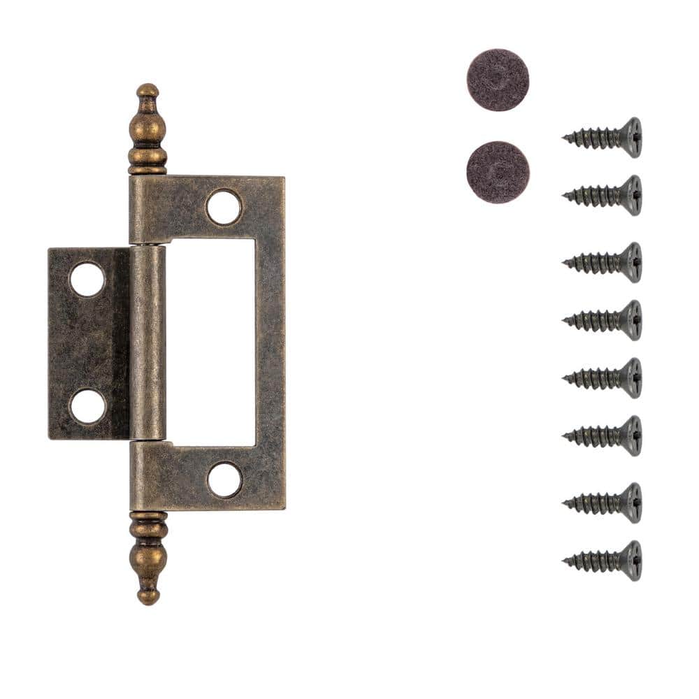 Antique Brass Self Mortise Cabinet Hinges, 2-Pack
