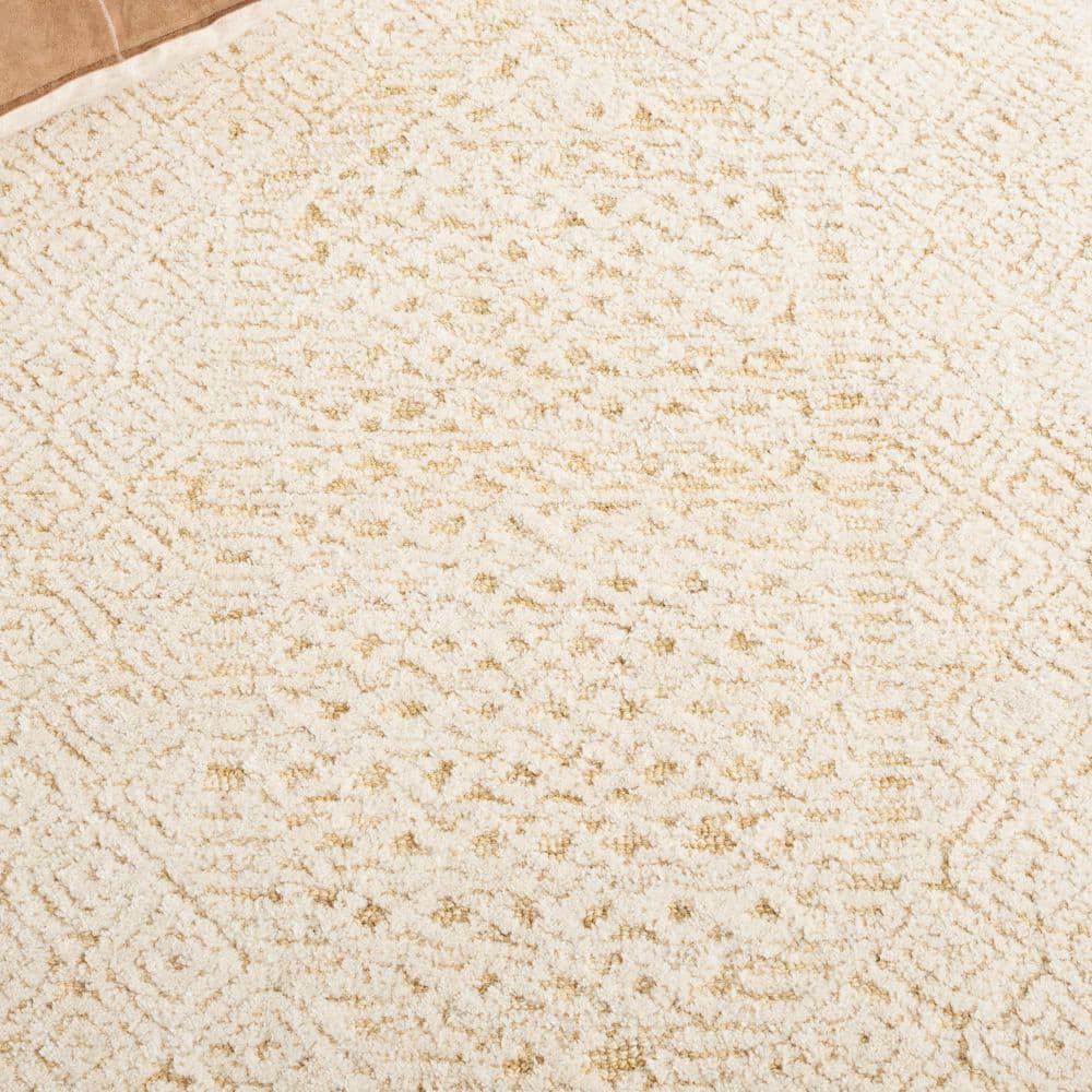 Ivory and Gold Geometric Wool Handmade Area Rug 6' x 9'