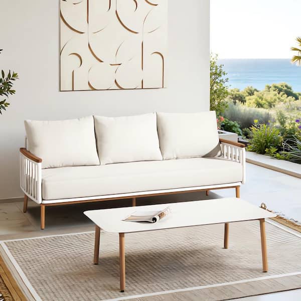 Rhodes 2pc Teak & Aluminum Outdoor Sofa and Coffee Table Set