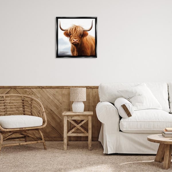 Long Horn Highland Cow Portrait by Heidi Kuntz Black Floater Frame Animal Graphic Art Print 25 in. x 25 in.
