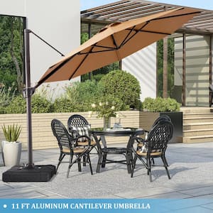 11 ft. x 11 ft. Patio Cantilever Umbrella, Heavy-Duty Frame Round Umbrella in Tan