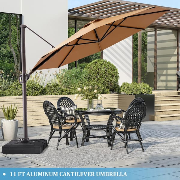 Crestlive Products 11 ft. x 11 ft. Patio Cantilever Umbrella, Heavy-Duty Frame Round Umbrella in Tan