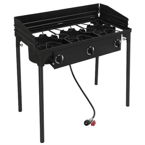 2-in-1 Portable Propane Grill 2 Burner Camping Gas Stove with Removable Leg  Black