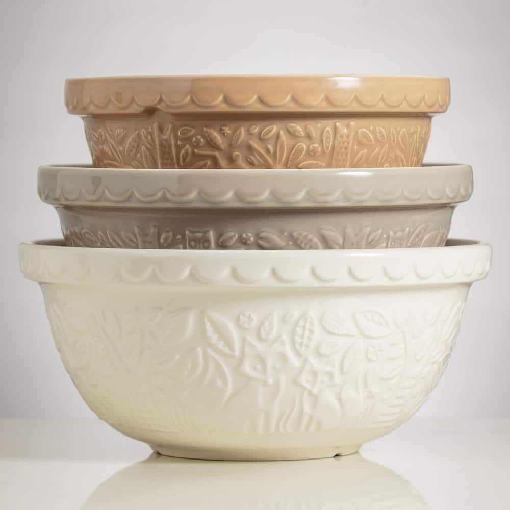Rustic Embossed Ceramic Mixing Bowl Set in Multicolor