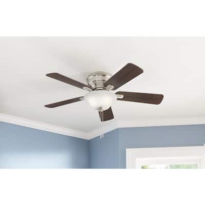 Hampton Bay Hawkins III 44 in. LED Indoor Brushed Nickel Flush Mount Ceiling Fan with Light YG204D-BN