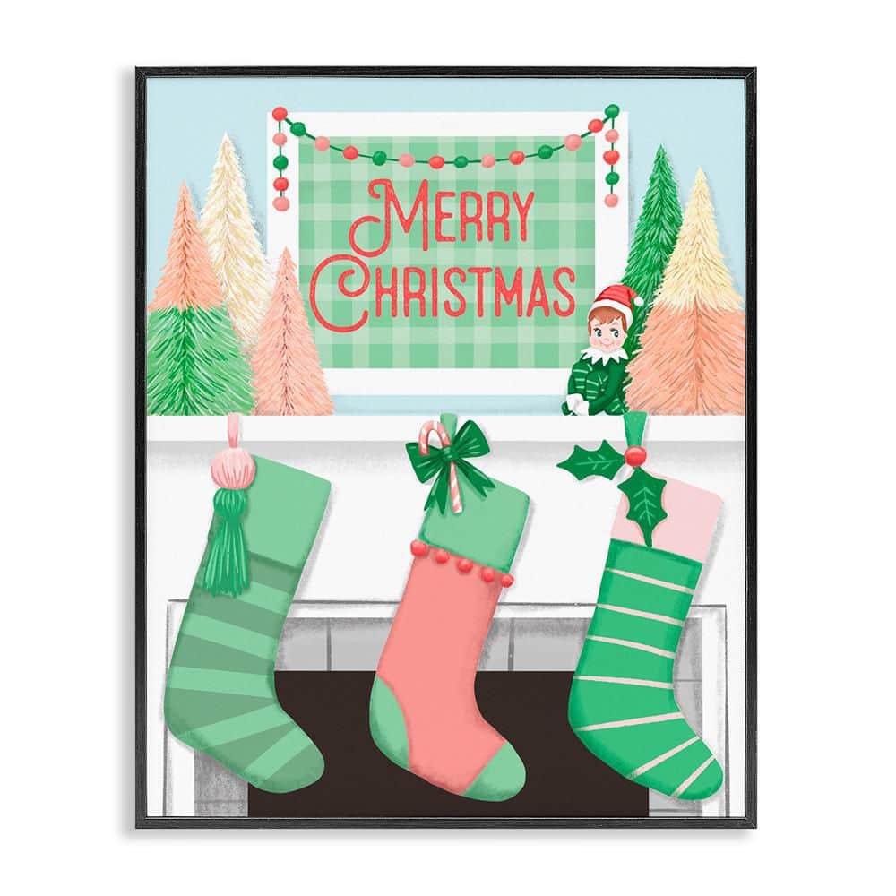 Merry Christmas Green Stockings by Jilly Jack Designs 1-Piece Black Framed Giclee Typography Art Print 30 in. x 24 in. price history on PriceWatchPro