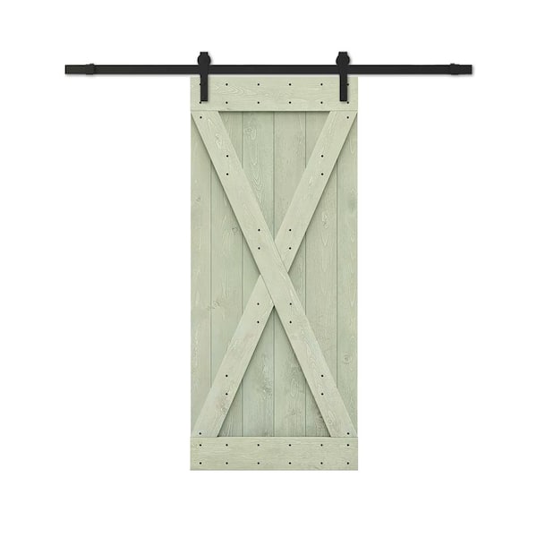 CALHOME 40 in. x 84 in. Sage Green Stained DIY Wood Interior Sliding Barn Door with Hardware Kit