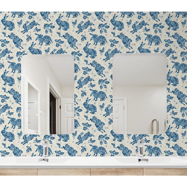 Bunny Hop Porcelain Blue Vinyl Peel and Stick Wallpaper Roll (Covers 30.75 sq. ft.)