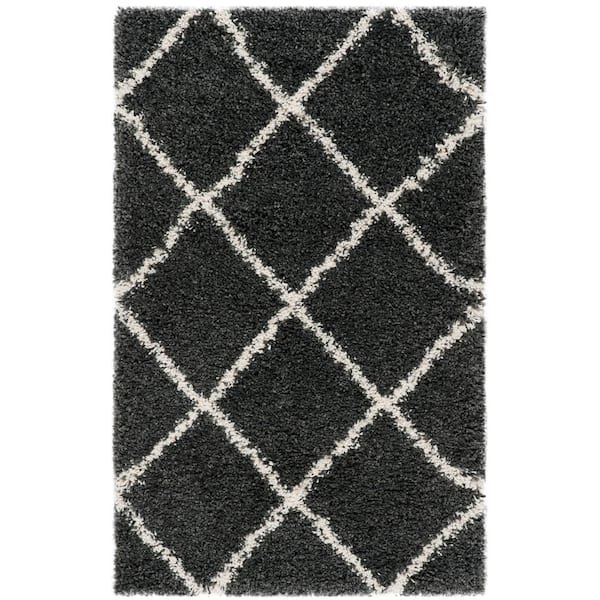 SAFAVIEH Hudson Shag Dark Gray/Ivory Doormat 3 ft. x 5 ft. Geometric Diamonds Area Rug