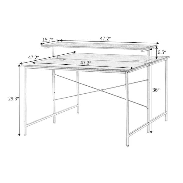 Aoibox 47.2 in. Square Brown Wood 2-Person Computer Desk with Monitor  Shelf, Double Workstation Extra Large Office Desks SNMX656 - The Home Depot