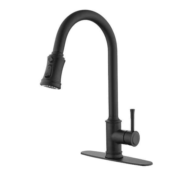 FLG Single Handle Pull Down Sprayer Kitchen Faucet with Pull Out Spray Wand Commercial Stainless Steel Taps in Matte Black