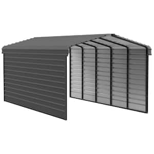 12 ft. W x 24 ft. D x 9 ft. H Charcoal Galvanized Steel Carport with 2-sided Enclosure