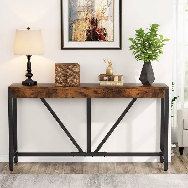 coaster industrial sofa table in rustic brown