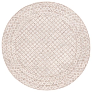 Abstract Ivory/Brown 6 ft. x 6 ft. Geometric Distressed Round Area Rug