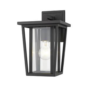 1-Light Black Outdoor Wall Sconce with Clear Glass