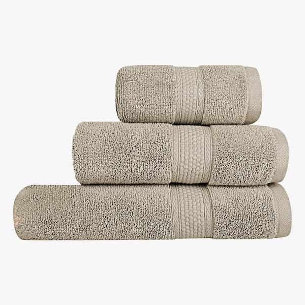 A1 Home Collections A1HC 500 GSM Duet Technology 100% Cotton Ring Spun Plaza Taupe Quick Dry Low Lint Highly Absorbent 3-Piece Towel Set