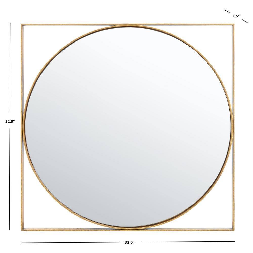 32" Geometric Round Wood Mirror with Gold Foil Accent