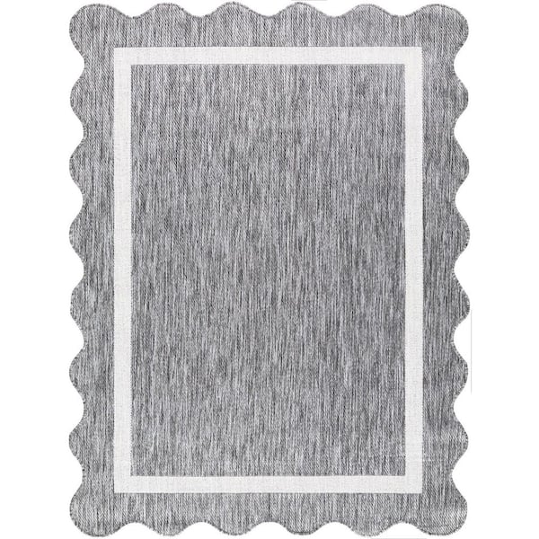 Miami Beach Charcoal Traditional Solid Color 6 ft. 7 in. x 9 ft. Indoor/Outdoor Area Rug