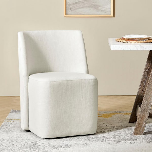 Warner White Modern Armless Dining Chair with Wheels