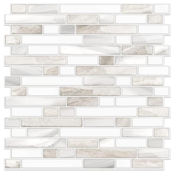 Beige and White 12 in. x 12 in. Vinyl Peel and Stick Backsplash Tile for Kitchen and Bathroom, 10-Pack