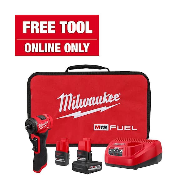M12 FUEL 12V Lithium-Ion Brushless Cordless 1/4 in. Right Angle Die Grinder Kit w/ 5.0 Ah & 2.5 Ah Batteries