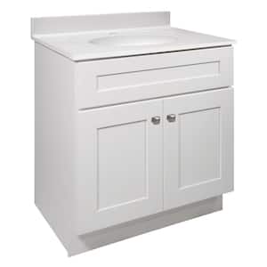 Brookings Vanity with White Marble and Single Hole Top in White, Fully Assembled, 31 in.