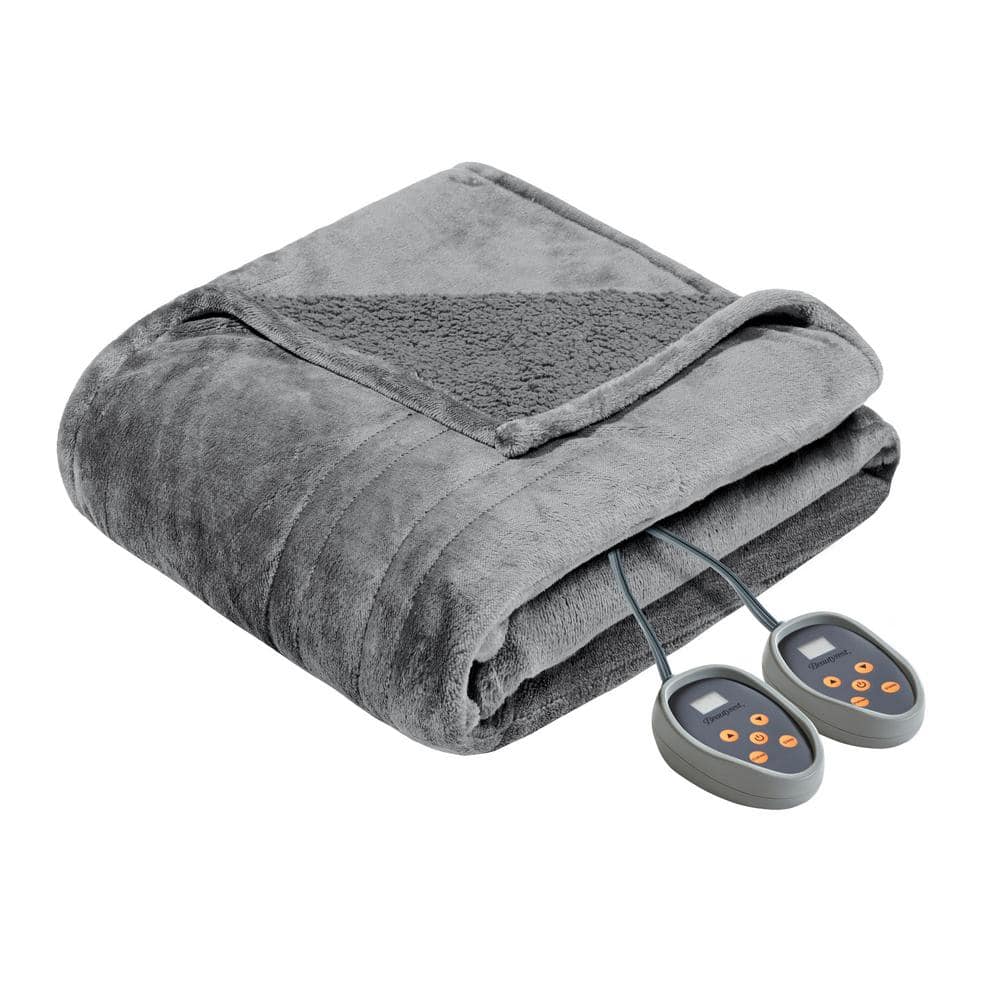 Beautyrest 100 in. x 90 in. Heated Microlight to Berber Grey King Blanket  BR54-0419 - The Home Depot