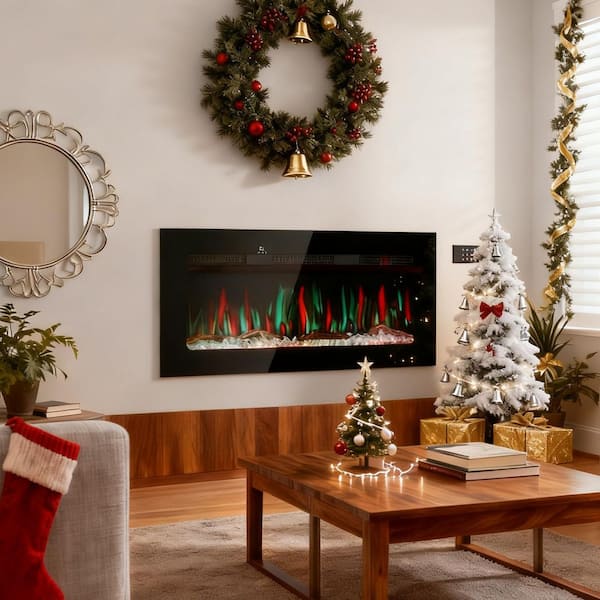 40 in. Wall Mount Electric Fireplace with Remote Control, 8H Timer, Adjustable Flame Color and Brightness in Black