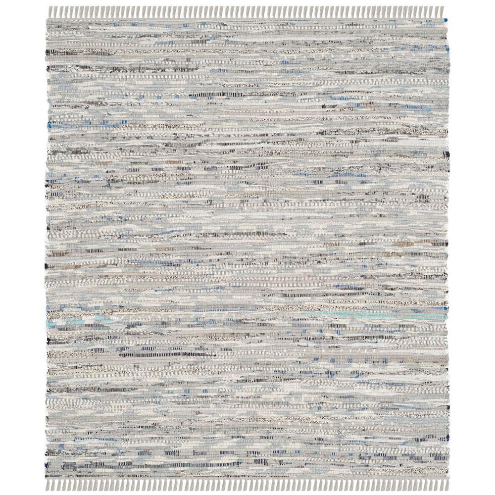 Hand-Woven Gray Cotton 4' x 4' Square Flatweave Area Rug