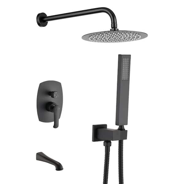 Aurora Decor ACAD Single-Handle 3-Spray Wall Mount Tub and Round Shower Faucet with Handheld in Matte Black (Valve Included)