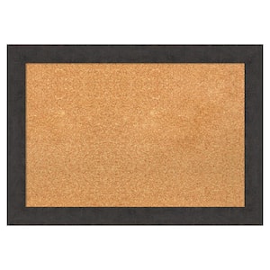 Rustic Plank Espresso Narrow Natural Corkboard 27 in. x 19 in. Bulletin Board Memo Board